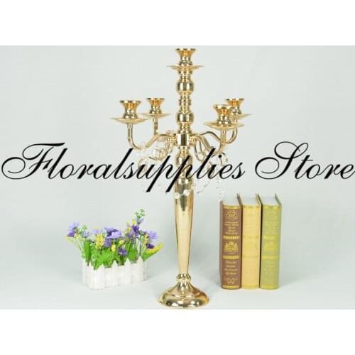 5-Arms gold Metal Pillar Candle Holders Candlestick Home Wedding Decor Stand Mariage Candelabra Wedding Centerpieces for Table