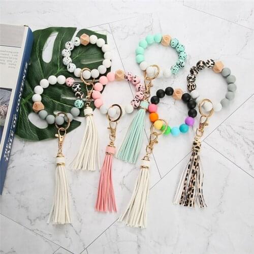 1pcs Colorful Silicone Beaded Bracelet Wrist Bangle Keychain For Women Girls Bag Silicone keychain Jewelry Accessories