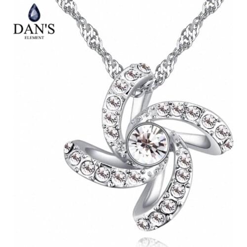DANS Element Brand Real Austrian Crystals Fashion Flower Pendant White Gold Color Necklace For Women Valentines Gift 129738