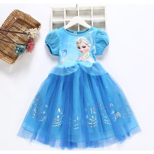 Jargazol Kids Dresses for Girls Summer Icing Elsa Anna Princess Dress Party Birthday Costume Bow Mesh Little Girls Clothing