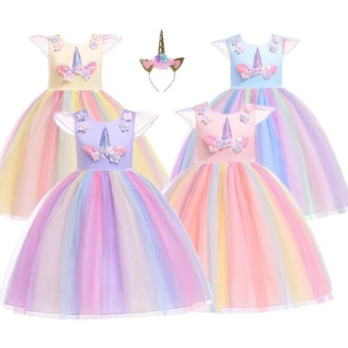 Kids Unicorn Party Dresses up For Girls Children Girls Princess Dress baby Girl Birthday Party Clothing