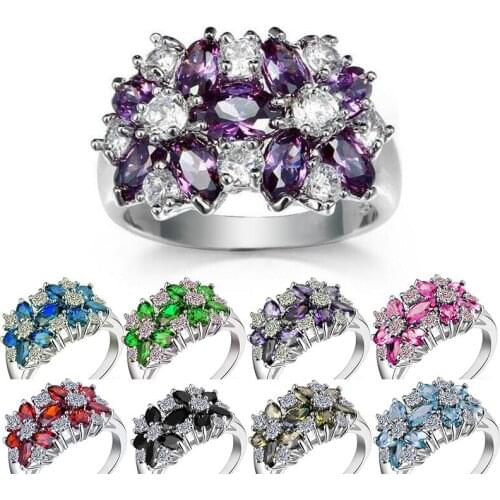 Exquisite Luxury Ring Color Zircon Flower Type Personality Charm Gift Woman Fashion Party Creative All-Match Jewelry Wholesale