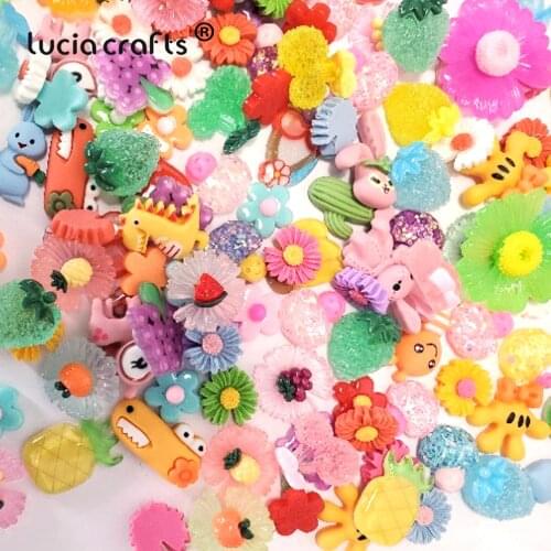 Lucia Crafts 12/24 pcs/Bag 3D Flower Cute Avocado Animal Resin Flatback For DIY Scrapbook Kids Shoes Phone Decoration E0919