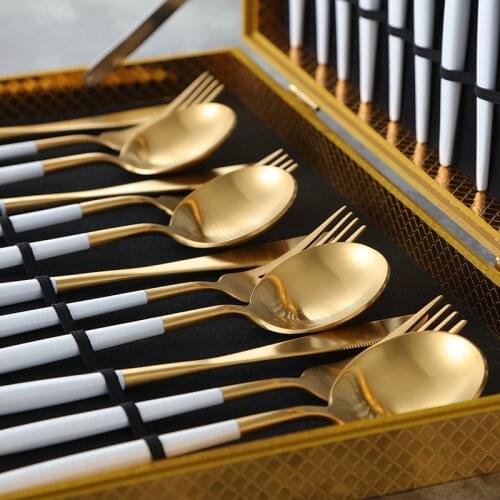 24-piece cutlery boxed gold-plated stainless steel Portuguese knife fork spoon golden gift box gift set Suit to facilitate life