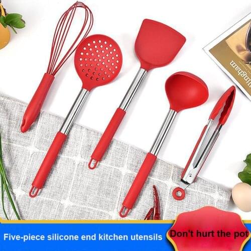 5Pcs Silicone Kitchen Utensils Set Non-stick Kitchenware Cooking Tools Spoon Spatula Ladle Egg Beaters Tools Metal Handle