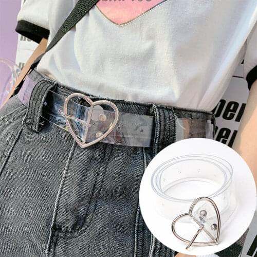 New Women Transparent Belts Heart Round Pin Buckle Clear Colorful Laser Belts Jeans Dress Ladies All-match Casual Waist Strap