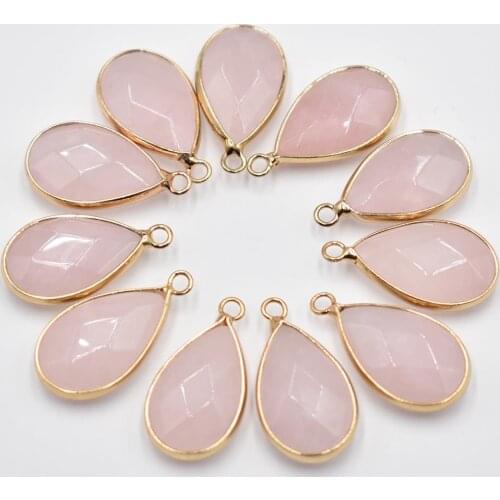 Wholesale 12pcs/lot New Natural pink stone section water drop shape gold color Connector pendants for jewelry making free