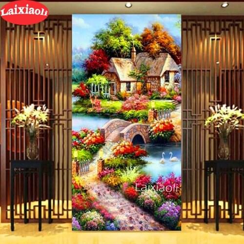 Full Square round Drill Garden Cottage European DIY Diamond Painting Mosic Diamond Embroidery Kit large porch Home Decoration