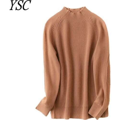 YSC 2021 Hot Sales Women Knitted 100% wool Sweater Half high collar Thickened style high quality Keep warm pullovers