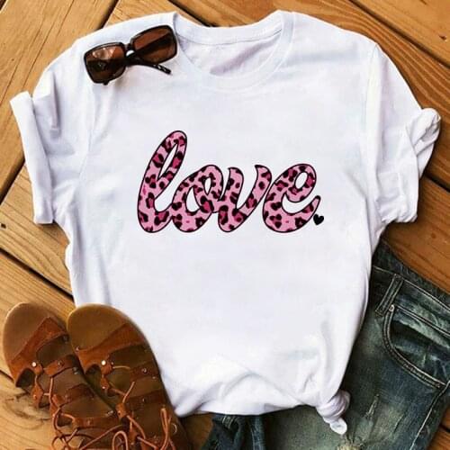 2021 Summer T-shirt Short sleeve ladies Tshirt Harajuku Leopard Love Print T-shirt Cartoon T shirt Fashion tee shirt femme