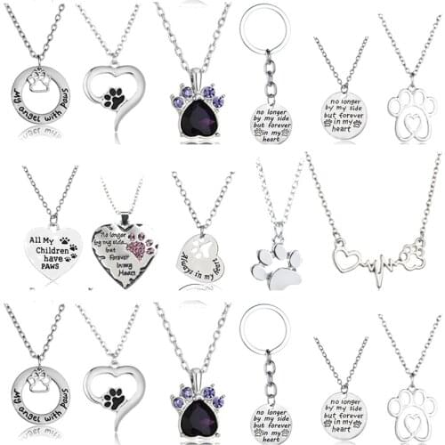 No Longer By My Side But Forever In My Heart Charm Necklace Lovely Dogs Kitten Cat Paw Claw Pendant Jewelry Women Girls Gift Hot
