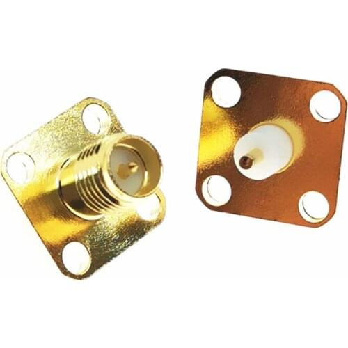1PC new RP-SMA female (with pin) socket RF coaxial connector 4-hole flange welding column straight insulator gold-plated adapter