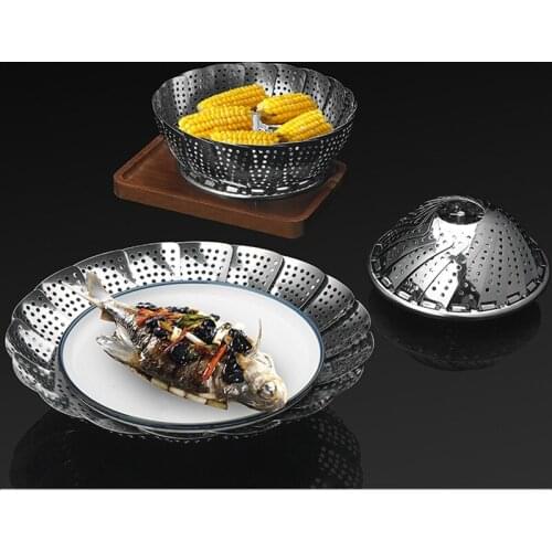 1PC Folding Dish Steam Stainless Steel Food Steamer Basket Mesh Vegetable Cooker Steamer Expandable Pannen Kitchen Tool XB 074