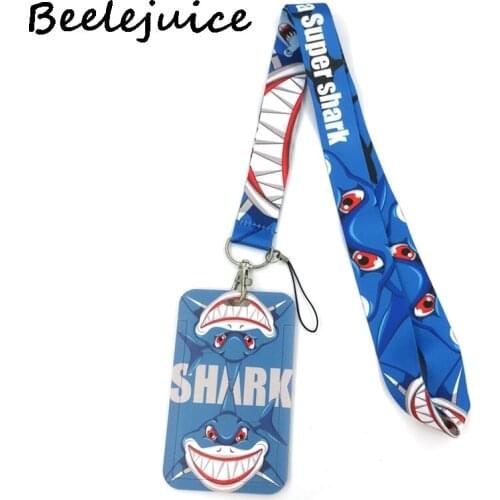 12sets Shark Ocean Keychain Lanyards Id Badge Holder ID Card Pass Gym Mobile Phone Badge Holder Key Strap Webbings Ribbons Gifts