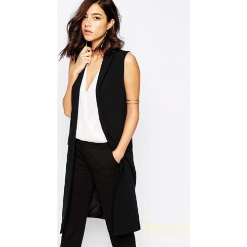2017 Always Trending Long Design Ladies Workwear Suit Vest, Women Black Sleeveless Jacket