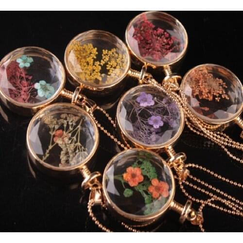 2019 Fashion Perfume Bottle Clear Glass Pendant Necklace Handmade True Dried Flower Charm Gold Chain Women Jewelry Necklace