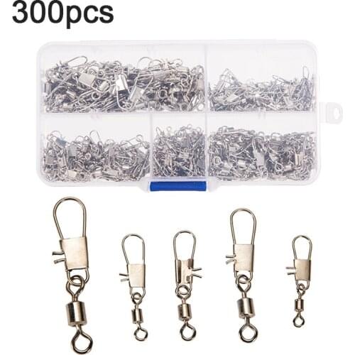 300PCS Fishing Accessories Connector Pin Bearing Rolling Swivel Stainless Steel Snap Fish Hook Lure Swivels Tackle