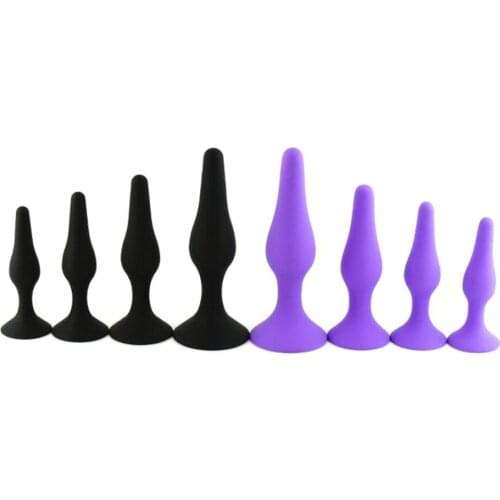 4PCS Anal Plug Set Medical Silicone Butt Dildo Prostate Stimulator Sex Toy with Suction Cup