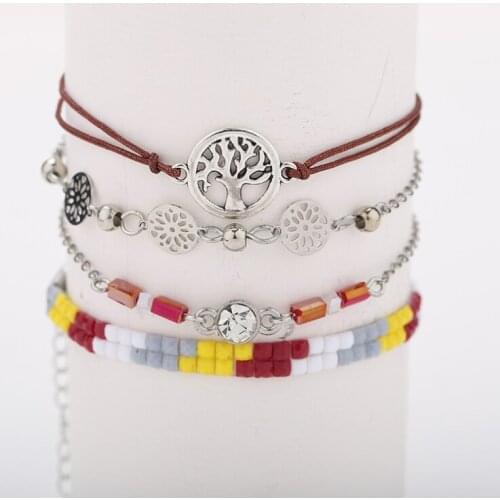 4pcs/set Handcraft Boutique Fashion Multilayer Crystal Stone Beads Strand Bracelets Shell Bangles Pulseras Boho Mujer