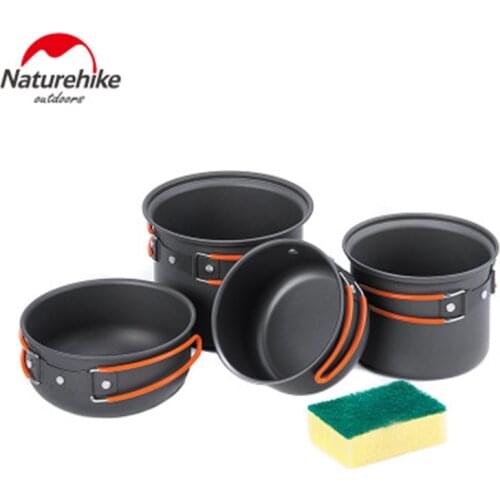 Naturehike Outdoor Camping Cookware Portable 4 In 1 Pot Set Picnic Tableware Camping Outdoor Tableware Utensils Hiking Travel