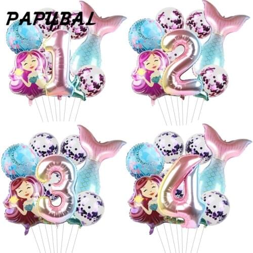 8pcs/lot Mermaid Party Balloons 32inch Number Foil Balloon Kids Birthday Party Decorations Baby Shower Decor Helium Globos