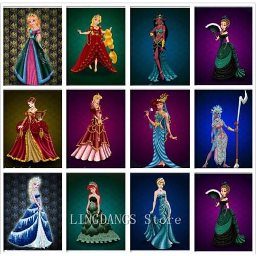 5D DIY Full Drill Diamond Painting Disney Cartoon Princess Collection Diamond Mosaic Embroidery Cross Stitch Art Kits Home Decor