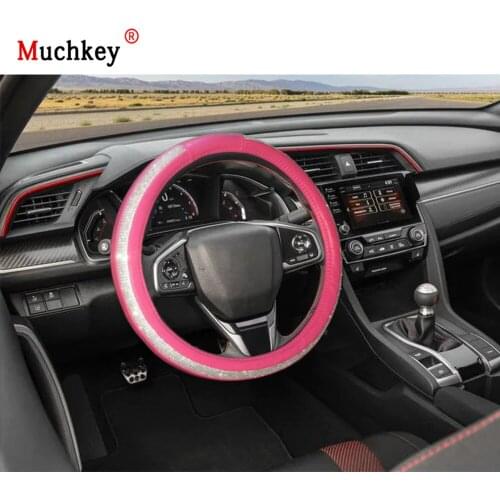 MUCHKEY Brand For Honda Civic 2020 Car Steering Wheel Cover Luxury Crystal Leather Anti-Slip Auto Accessories Interior