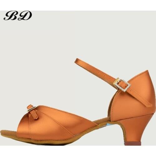 BD 610 Children DANCE SHOES Latin Shoes Ballroom GIRL Shoe Modern JAZZ Low Heel 4.5 CM Satin Cowhide Soft sole Non-slip Drill