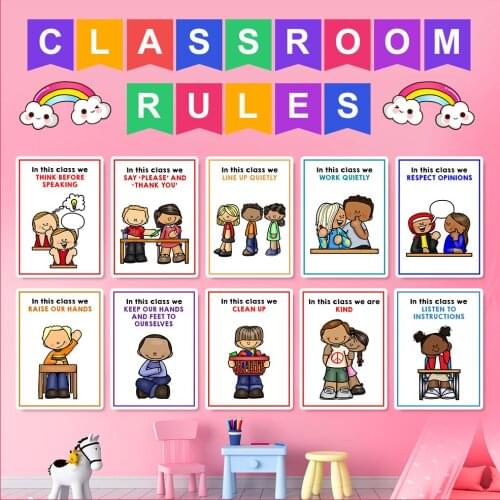 10 Pcs/set Classroom Rule Poster School Decoration Homeschool Classroom Supplies Classroom Decor Educational Posters