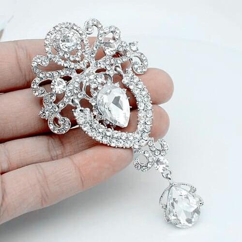 DHL FEDEX EXPRESS SHIPPING Cheap Wholesale Luxury Big Waterdrop Crystal Wedding Brooch Lady Pin For Hijab Wear