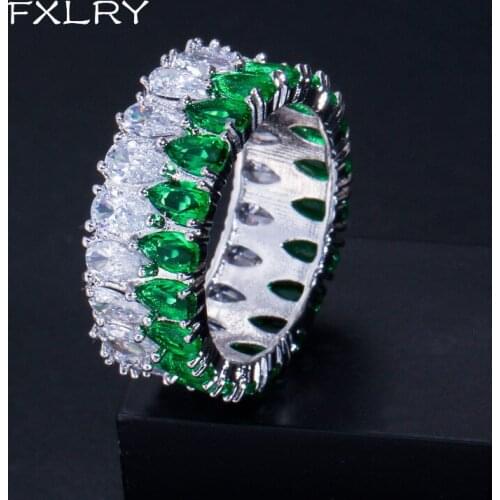 FXLRY High Quality Fashion Double Row Water Drop Ring With AAA Zircon Super Flash Ring For Women Jewelry