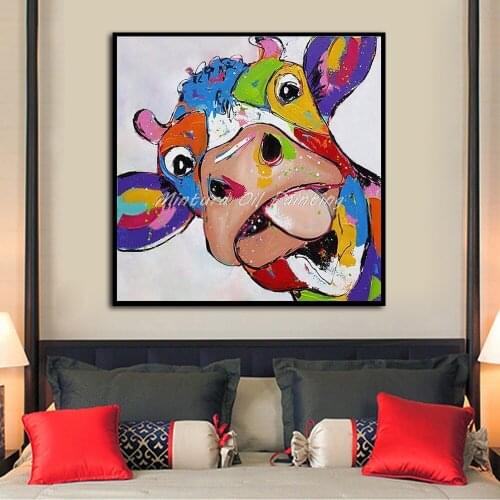 Mintura Hand Painted Animals Cow Oil Paintings On Canvas Abstract Posters Modern Pop Art Wall Picture For Living Room Home Decor