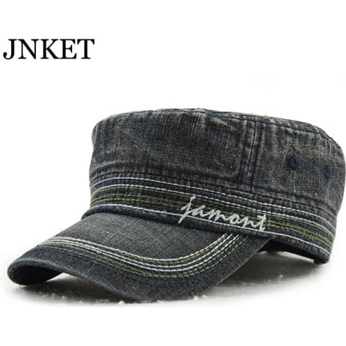 JNKET Washed Fabric Men Women Casual Flat Cap Embroidery Army Cap Breathable Holes Sunhat Outdoor Sports Cottton Hat Casquette