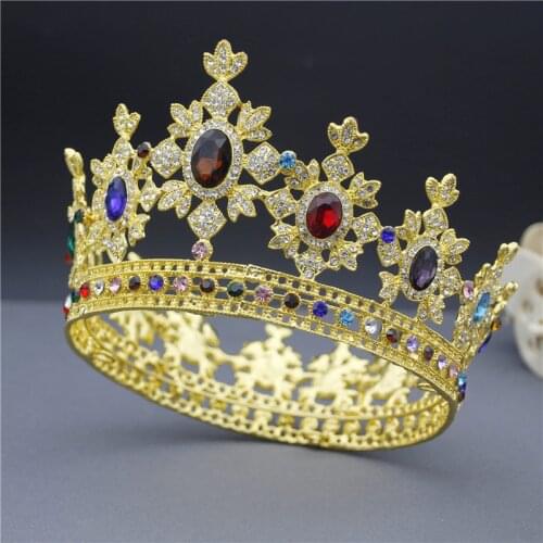 Queen King Bridal Crown for Women Diadem Bride Headdress Round Tiaras and Crowns Wedding Hair Jewelry Pageant Headpiece