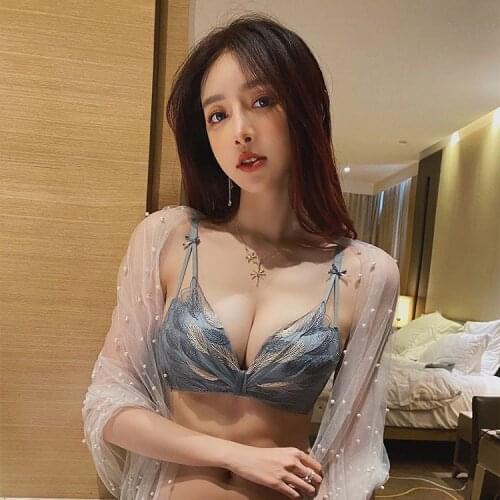 Lace sexy lingerie small chest thickened gathered adjustable anti-sagging sexy girl bra set without rims lingerie set sexy