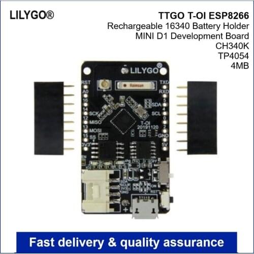 LILYGO® TTGO T-OI ESP8266 Chip Rechargeable 16340 Battery Holder Compatible With MINI D1 Development Board / T-OI WS2812 RGB