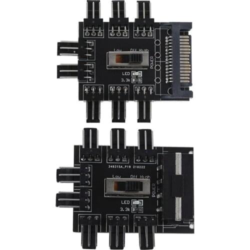 Multi Way Splitter Cooler Cooling Fan Hub PC SATA 1 to 8 3 Pin 12V Power Socket Adapter 2 Level Speed Fan Controller