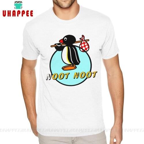 Hot Pingu Noot Noot Tee Shirts Custom Short Sleeve Mens Males Small Size White Tshirt