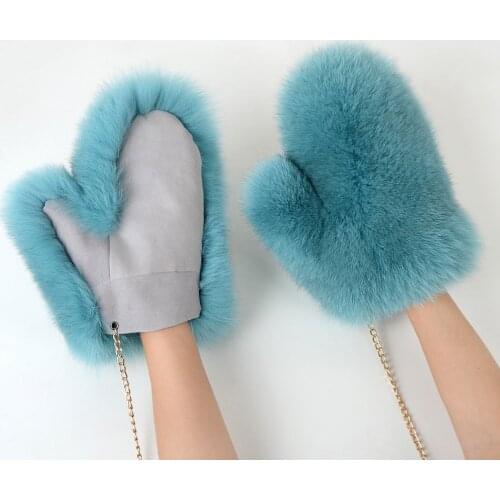 2018 New Women Fashion Brand New Genuine natural Woollen Fox Fur Covered Winter Gloves Mittens real fox fur glove JKP