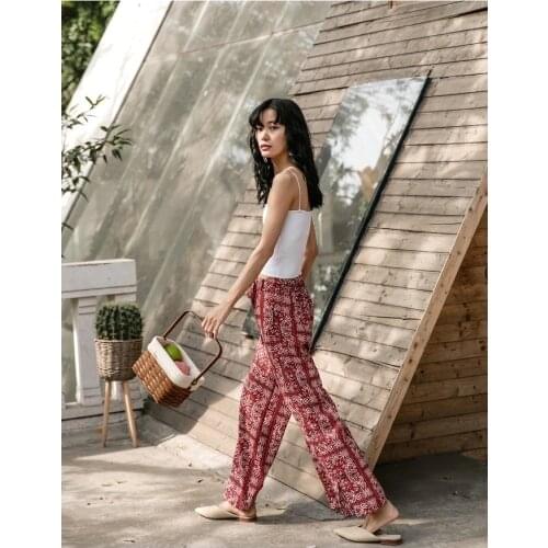 2021 summer new national style wide leg high waist retro casual pants