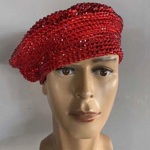 New Nightclub DJ Stage Performance Diamonds Rhinestones Beret Fashion Shiny Headdress Rave Party Outfit SingerS Hat DQL3747