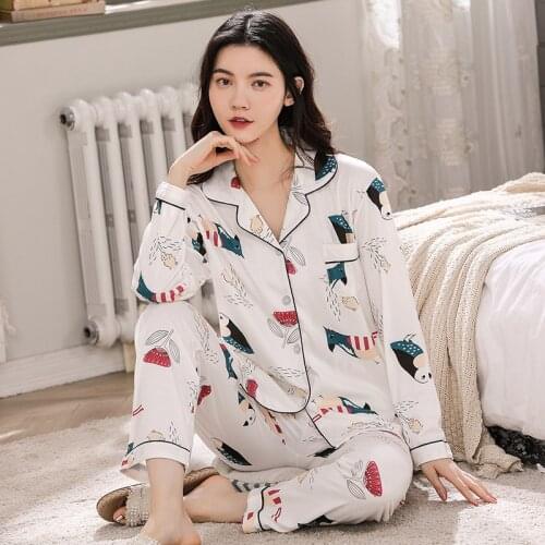 Autumn Pajamas for Women Star and Moon Print Sleepwear Set Nuisette Femme Pijama Mujer Home Clothes for Women Cotton Pyjamas