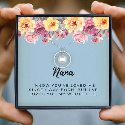 Aesthetic New Pearl Pendant Necklace Round Circle Necklaces for Women Fine Jewelry Family Gift to NaNa Grandmother