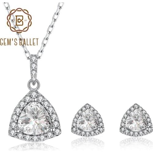 GEMS BALLET 2CT Trillion Moissanite Jewelry Set for Women 925 Sterling Silver Halo Pendant Necklace Earring Ring for Engagement