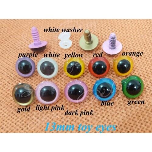 13mm multicolor plastic toy eyes with white color washer for decoration doll accessories---40pcs/lot
