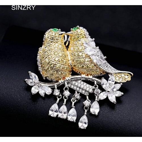 SINZRY elegant New Cubic zirconia micro paved love birds dressing brooch pin lady scarf buckle jewelry accessory