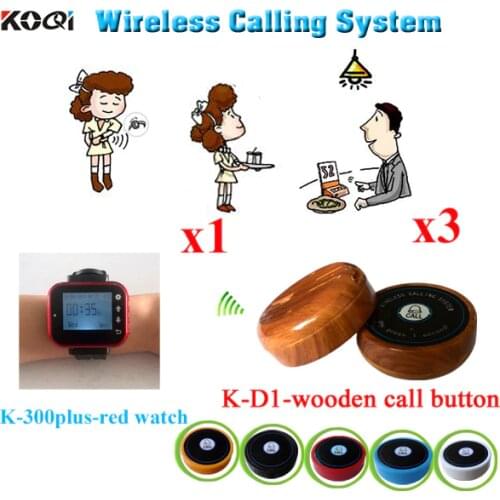 Calling Paging System,Wireless Table Waiter Service Call New Service Paging Buzzer( 1pcs watch receiver + 3pcs call button)
