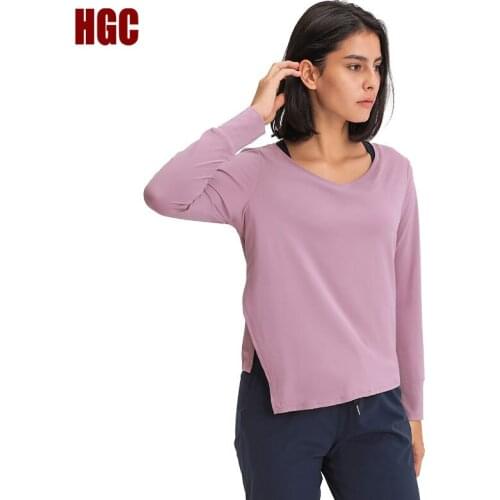 HGC Sports Top Long Sleeve Women Autumn Winter Gym Shirts Quick Dry Workout Running Breathable Training Loose Sexy Yoga Clothes