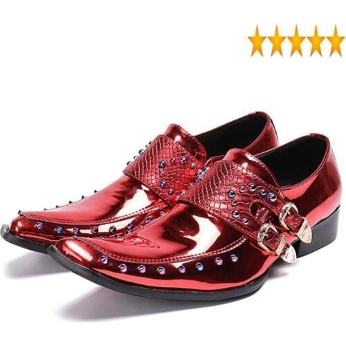 Wedding Italian Men Real Leather Business Dress Derby Shoes Handmade Rivet Square Toe Luxury Formal Footwear Plus Size 46