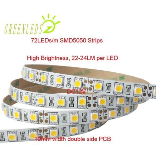 SMD5050 LED Strips IP20/IP65/IP67 Waterproof 72LEDs/m Single Color 17w/m DC12/24V Flexible Strips With 3 Years Warranties